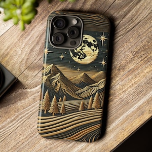 Rustic Mountain Moon Phone Case: Forest Nature Protector
