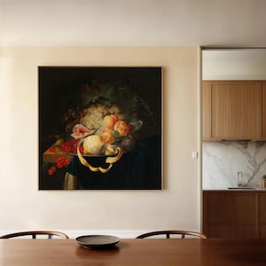 Vintage Still Life Painting – Nature Morte Wall Art, Warm Rustic Kitchen Decor, Classic Fruit Oil Painting Print, Timeless Home Artwork