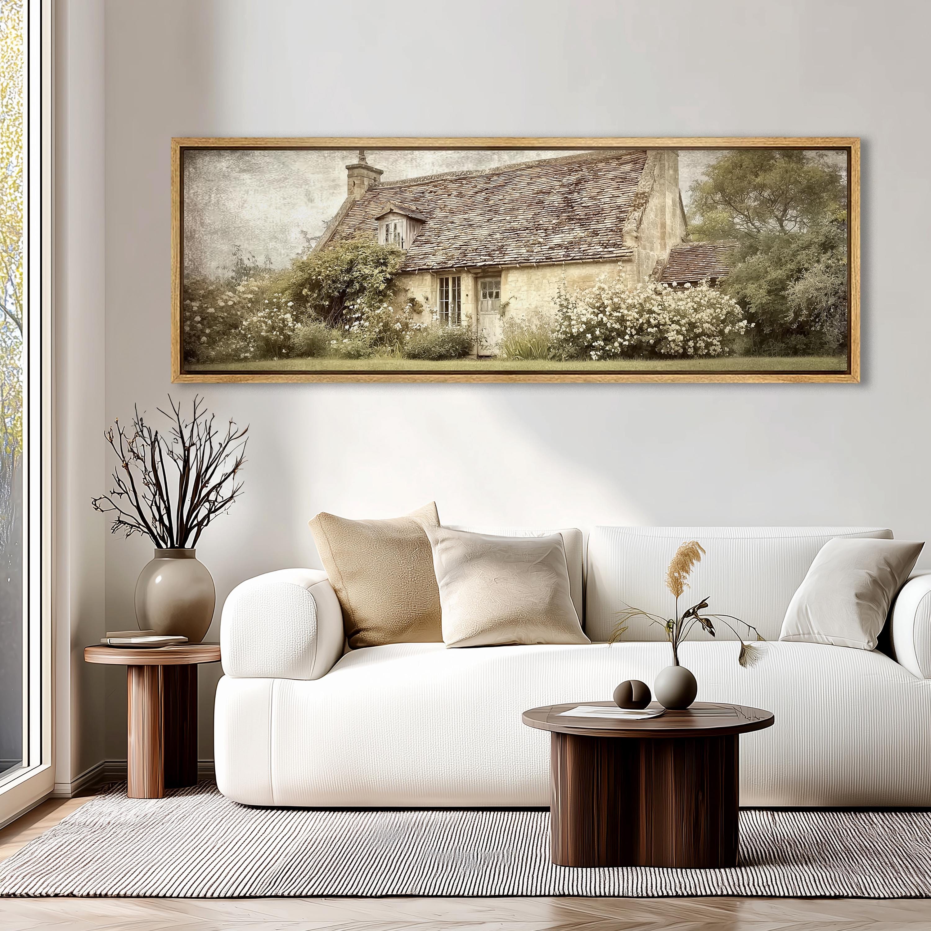 Rustic Vintage Cottage Painting Print, Old House and Garden Wall Art ...
