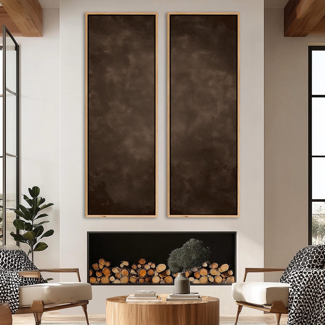 Dark Brown Minimalist Wall Art Set of 2 | Moody Abstract Canvas Print ...
