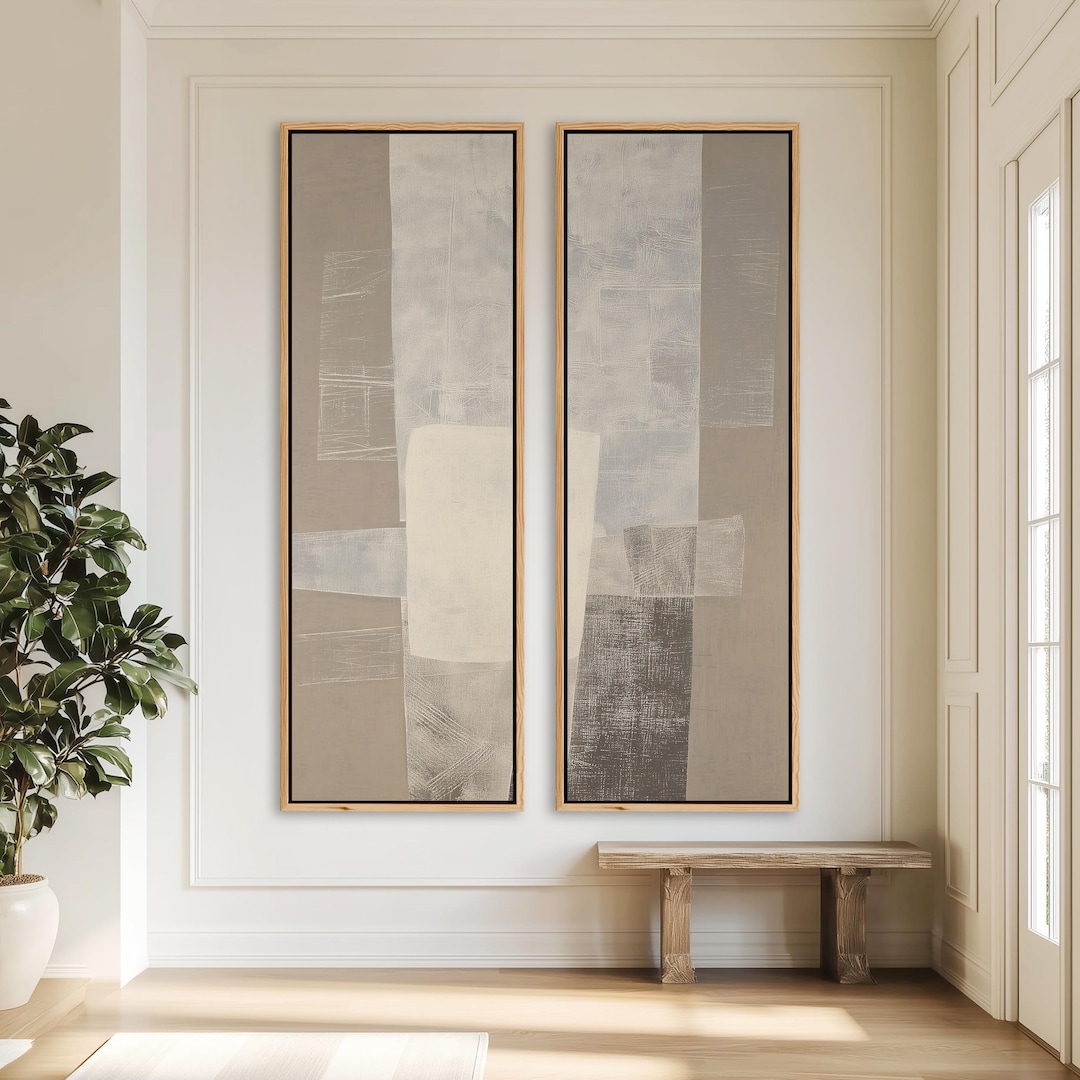 Framed Abstract Canvas Print Set, Beige Neutral Modern Wall Art - Etsy