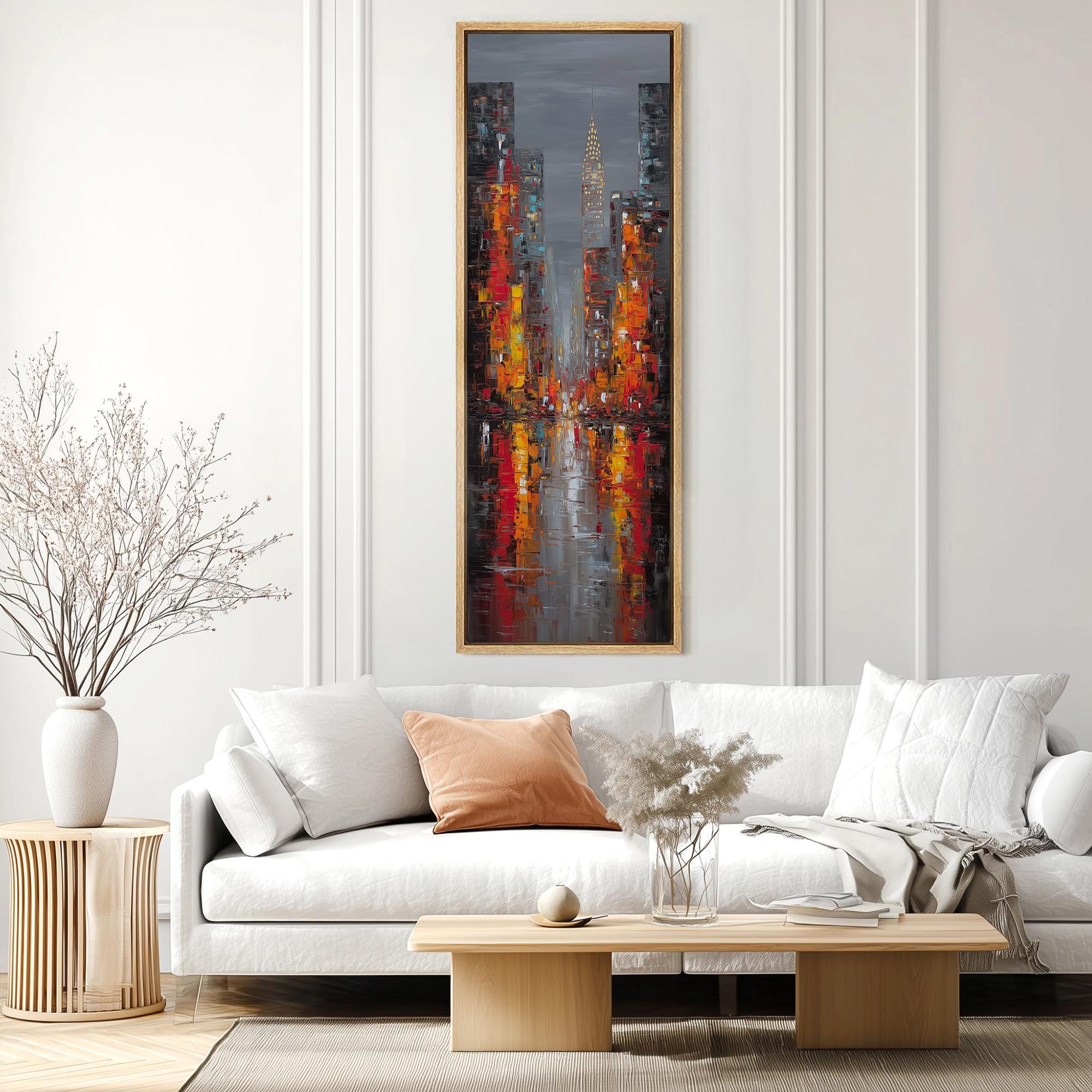 Framed Manhattan Skyline Canvas, Abstract New York Cityscape Oil ...
