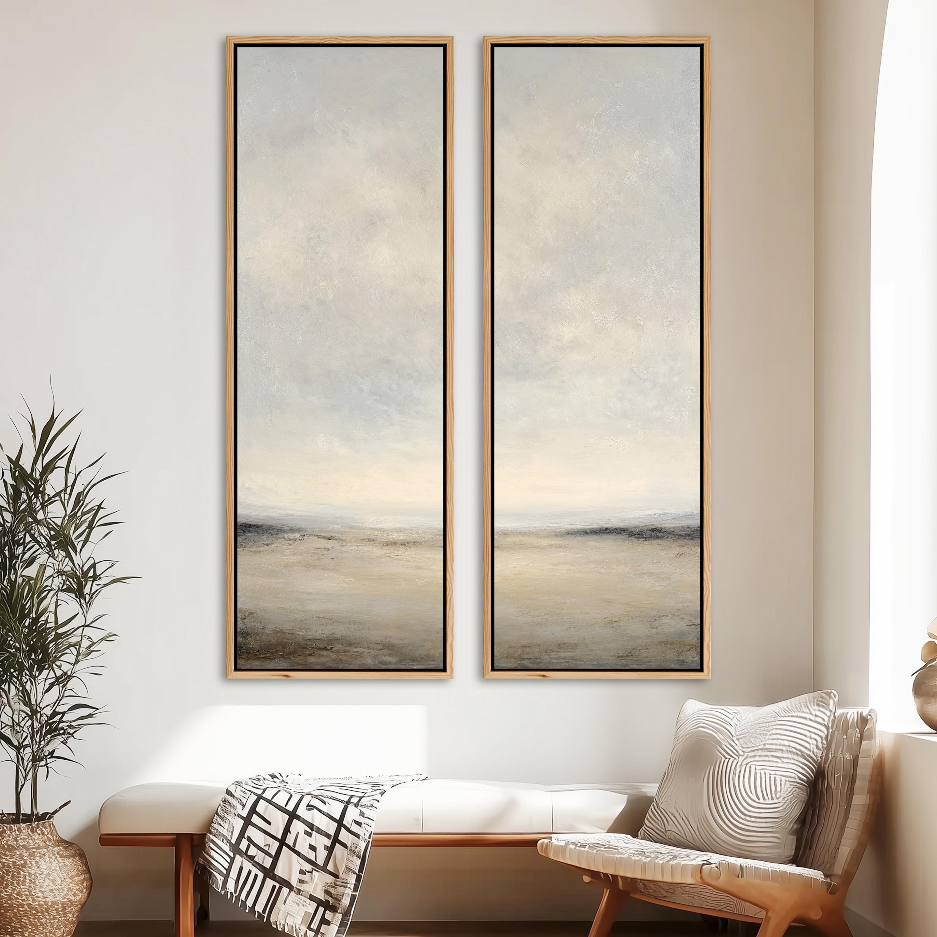 Neutral Abstract Wall Art, Set of 2 Vertical Large Beige Landscape ...