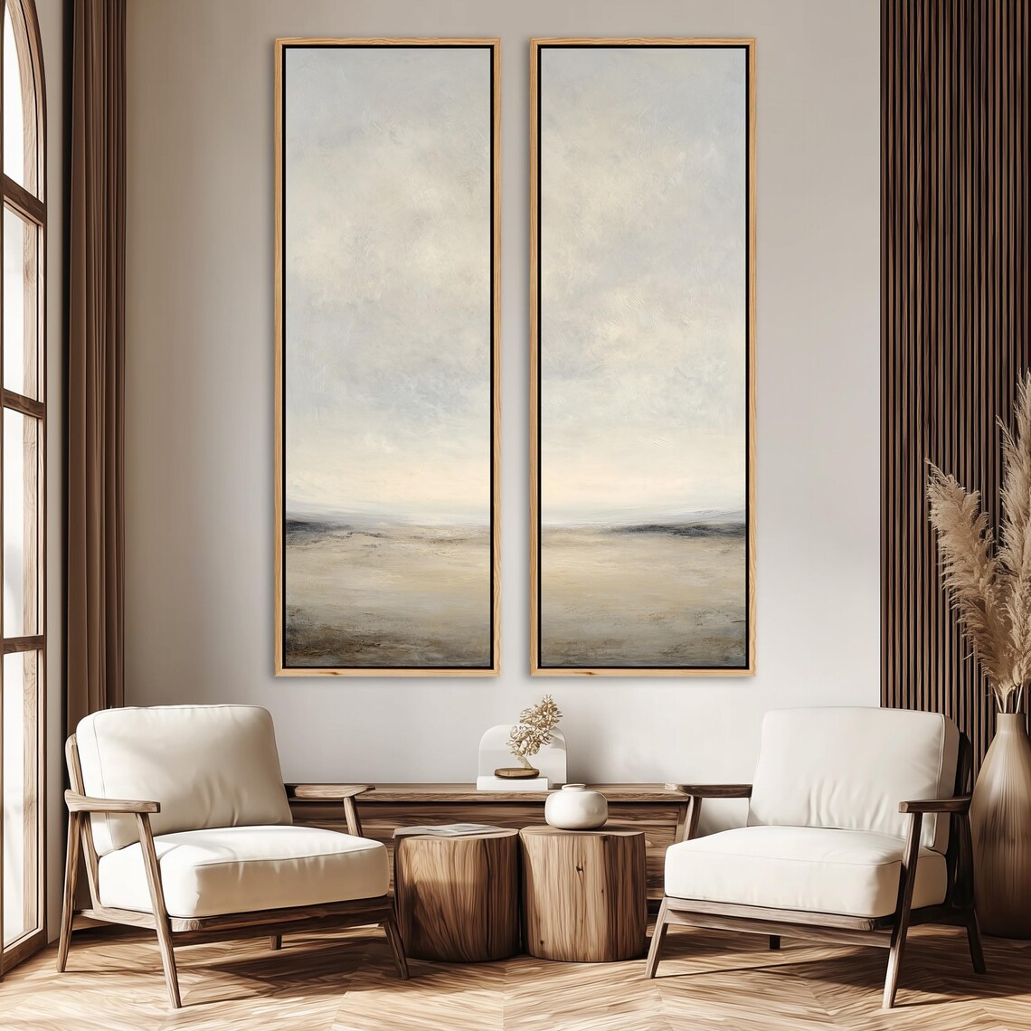 Neutral Abstract Wall Art, Set of 2 Vertical Large Beige Landscape ...