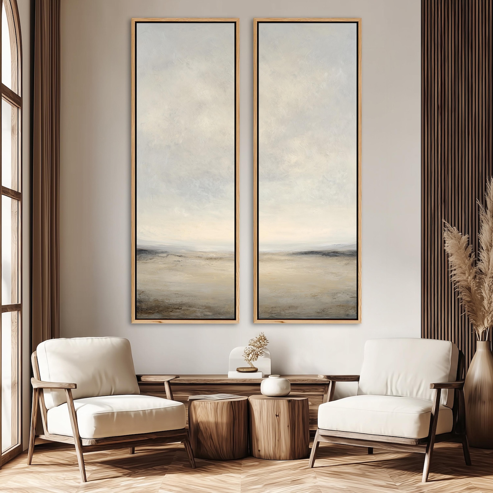 Neutral Abstract Wall Art, Set of 2 Vertical Large Beige Landscape ...