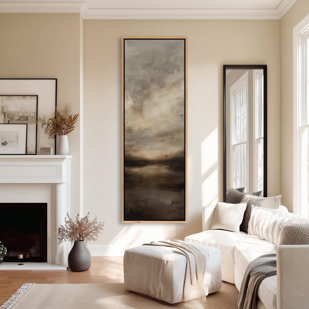 Large Framed Canvas Wall Art - Neutral Abstract Landscape Minimalist ...