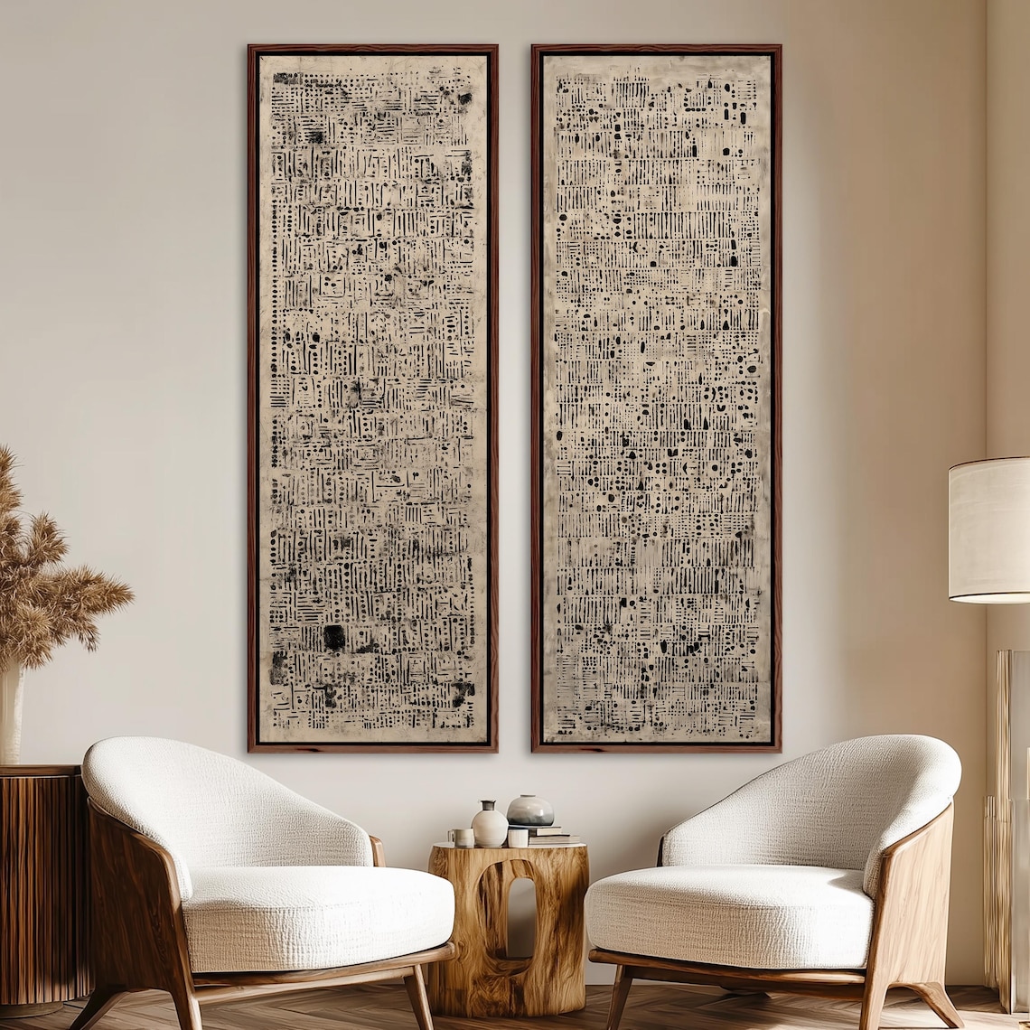 Wabi Sabi Abstract Wall Art Set of 2 | Black Beige Textured Pattern ...