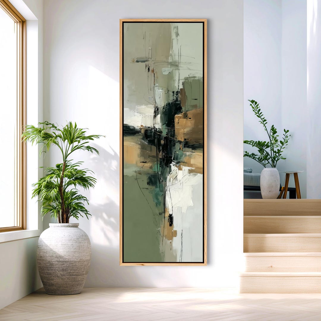 Sage Green Abstract Wall Art | Large Vertical Framed Canvas Print ...