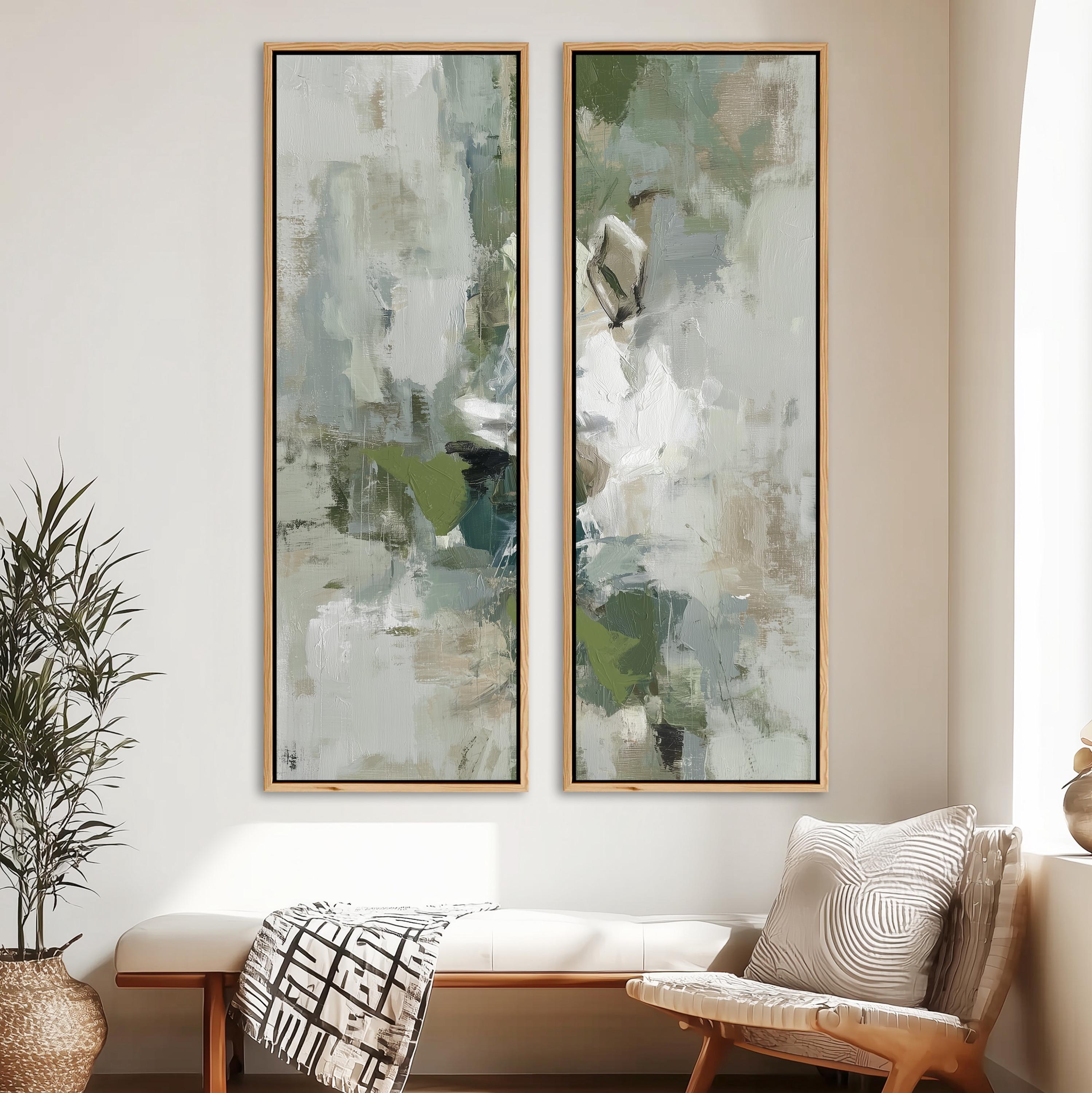 Abstract Green Sage Wall Art Set of 2 | Neutral Textured Brushstroke ...