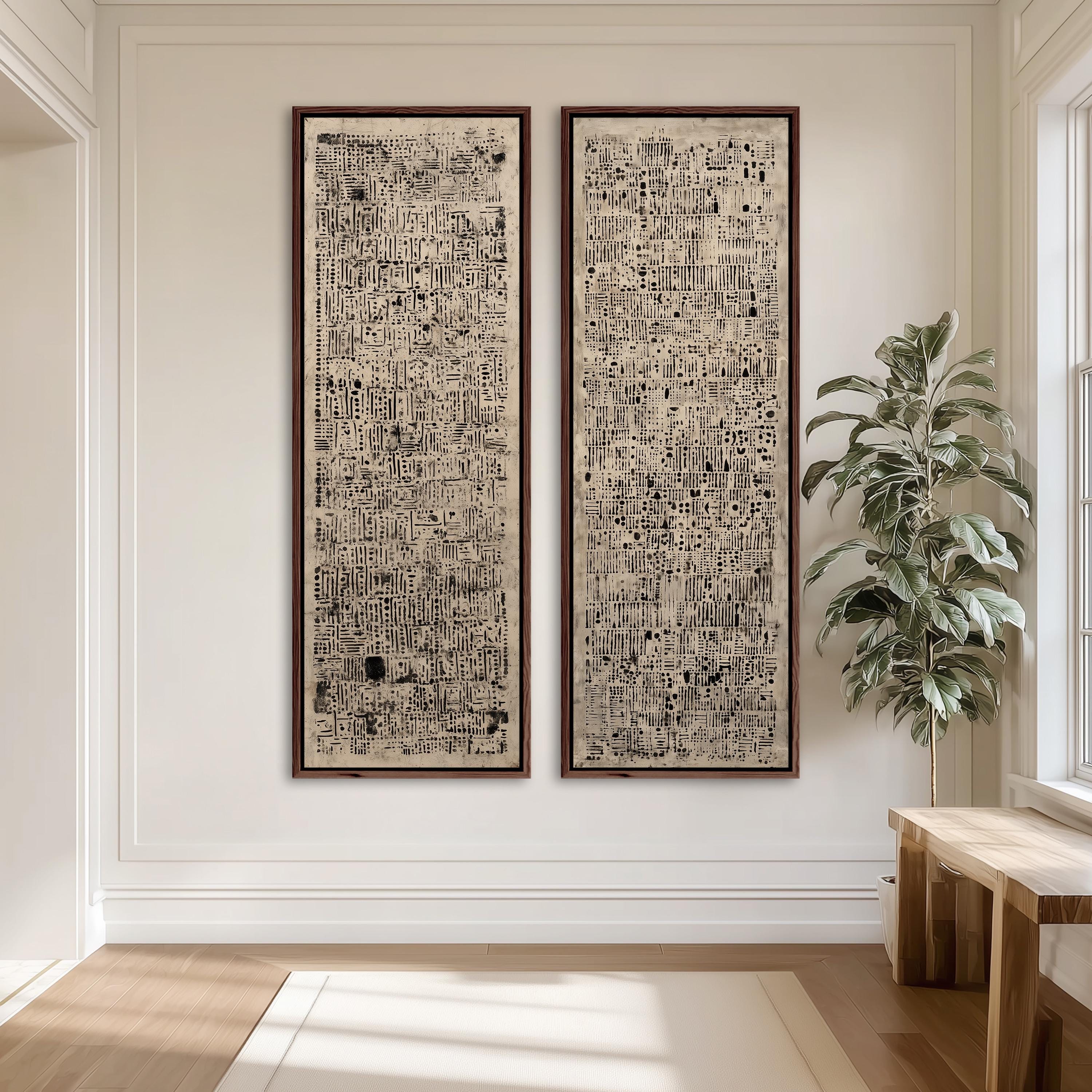 Wabi Sabi Abstract Wall Art Set of 2 | Black Beige Textured Pattern ...