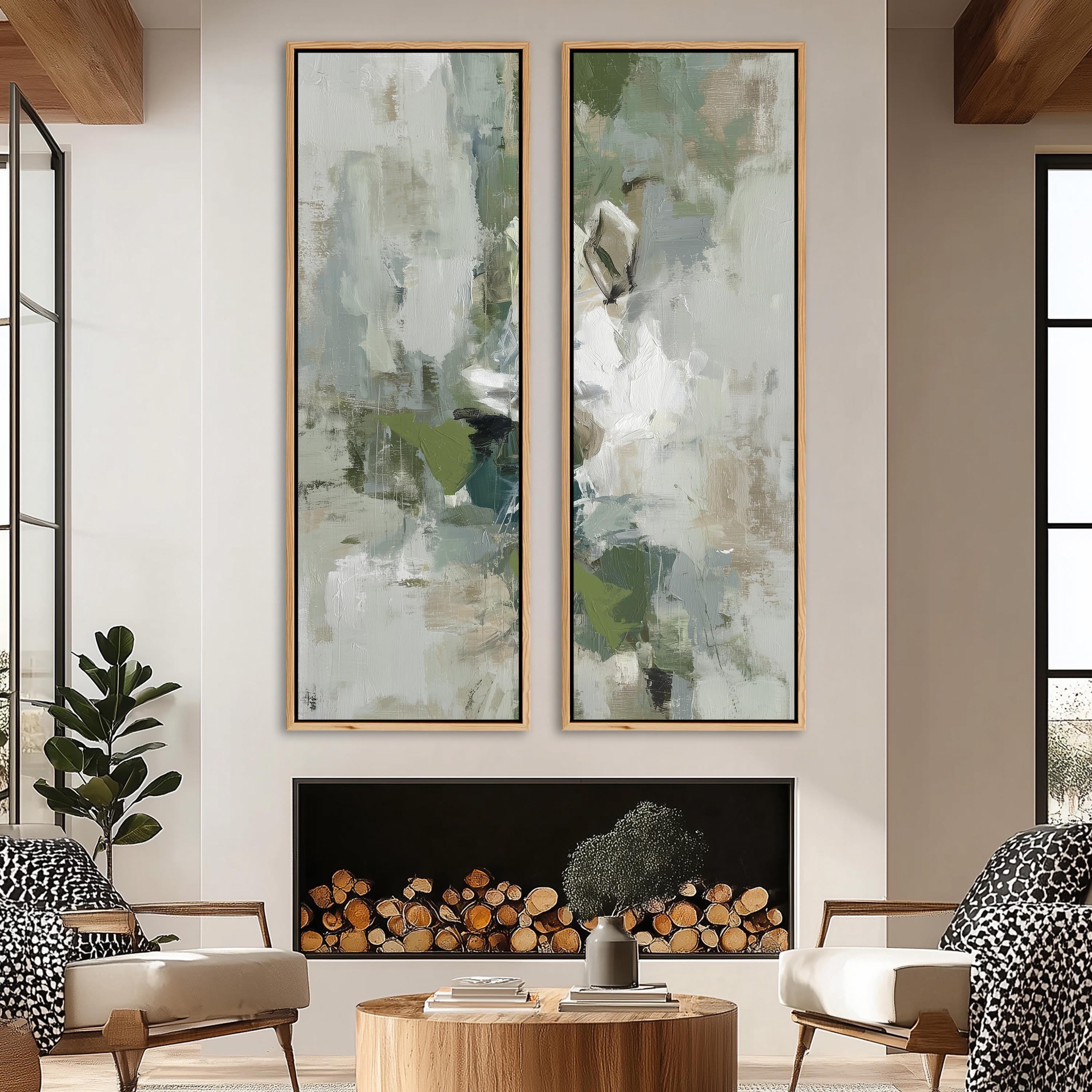 Abstract Green Sage Wall Art Set of 2 | Neutral Textured Brushstroke ...