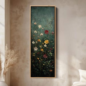 Framed Wildflower Field Canvas Art: Vintage Botanical Sign