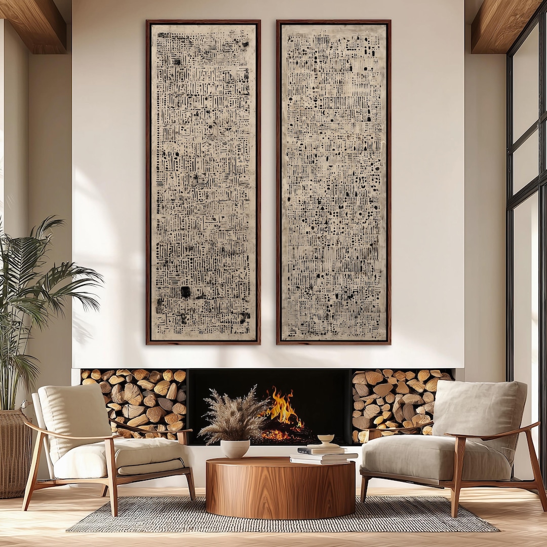 Wabi Sabi Abstract Wall Art Set of 2 | Black Beige Textured Pattern ...