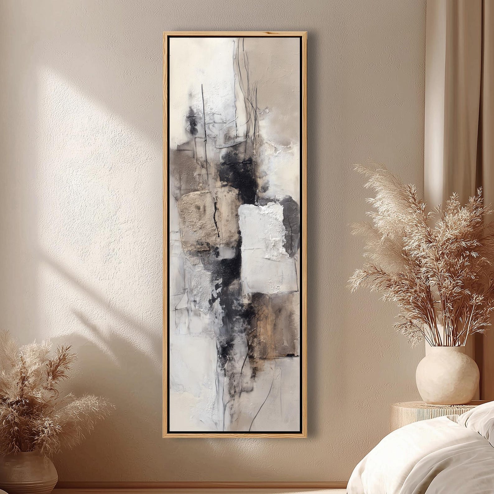Wabi Sabi Abstract Wall Art, Framed Canvas Print for Narrow Spaces ...