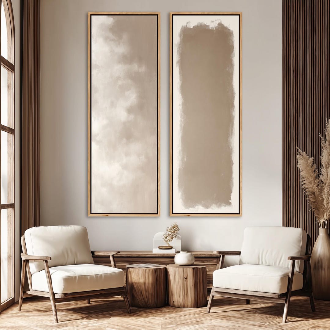 Vintage Landscape Wall Art Beige Neutral Tones - Framed Canvas Set of 2 ...