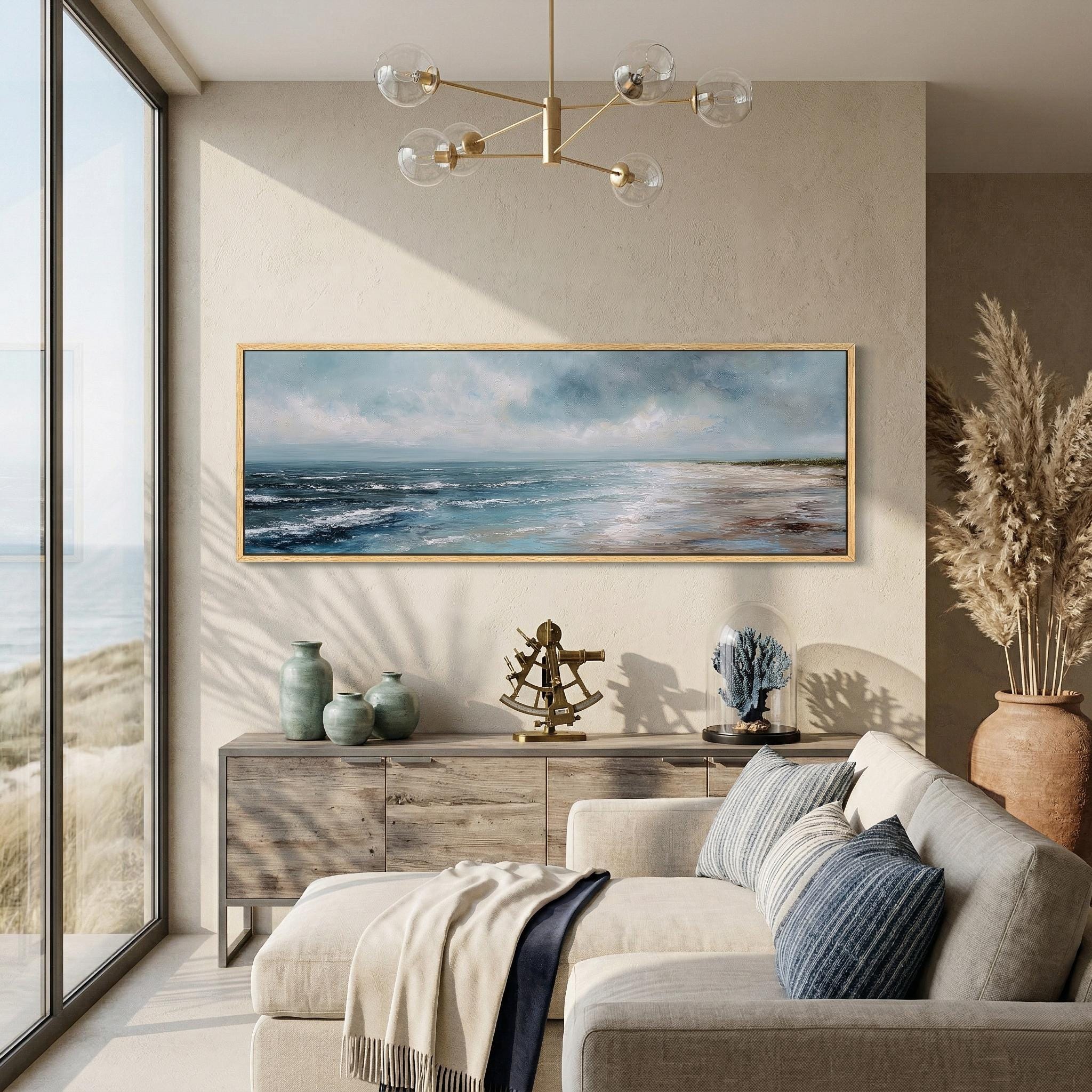 Large Panoramic Beach Wall Art, Abstract Ocean Oil Painting Canvas ...