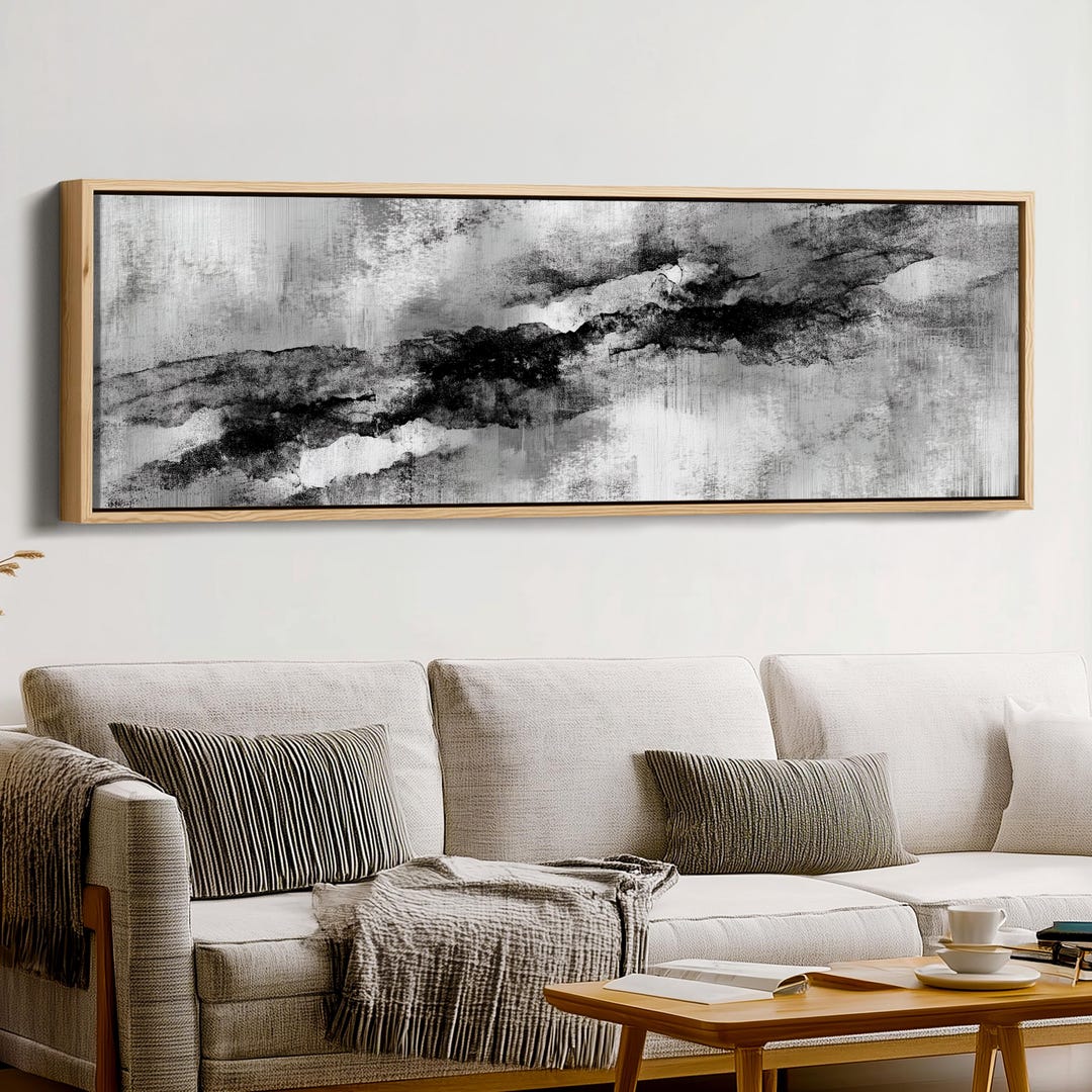Large Black and White Abstract Painting, Modern Framed Wall Art - Etsy