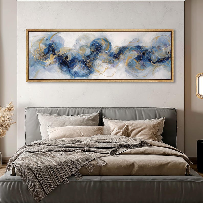 Abstract Blue and Gold Canvas Art Print, Modern Minimalist Decor - Etsy