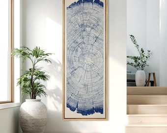 Navy Blue Wood Tree Ring Simple Minimalist Modern Artwork Framed Canvas Print Wall Art