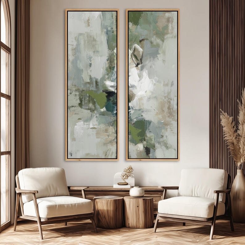 Abstract Green Sage Wall Art Set of 2 | Neutral Textured Brushstroke ...