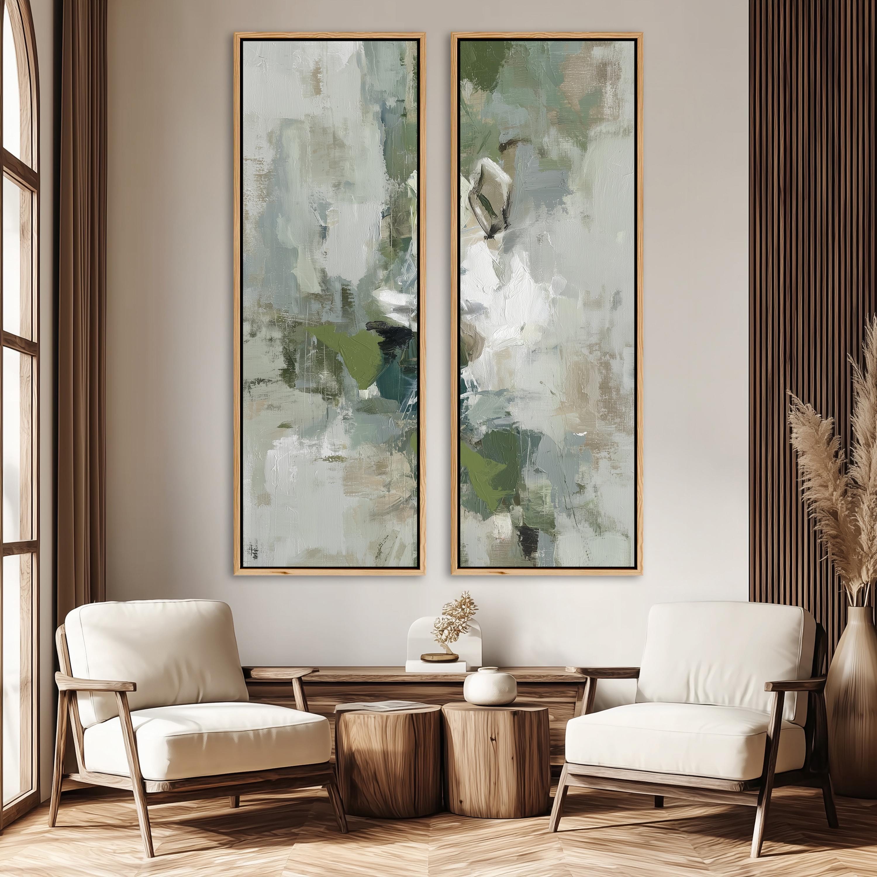 Abstract Green Sage Wall Art Set of 2 | Neutral Textured Brushstroke ...