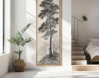 Vintage Pine Tree Landscape Modern Rustic Artwork - Extra Large Framed Wall Art Canvas Print