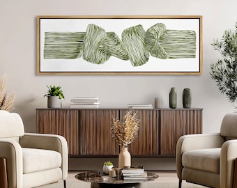 Oversized Green Botanical Canvas Print, Framed Minimalist Art
