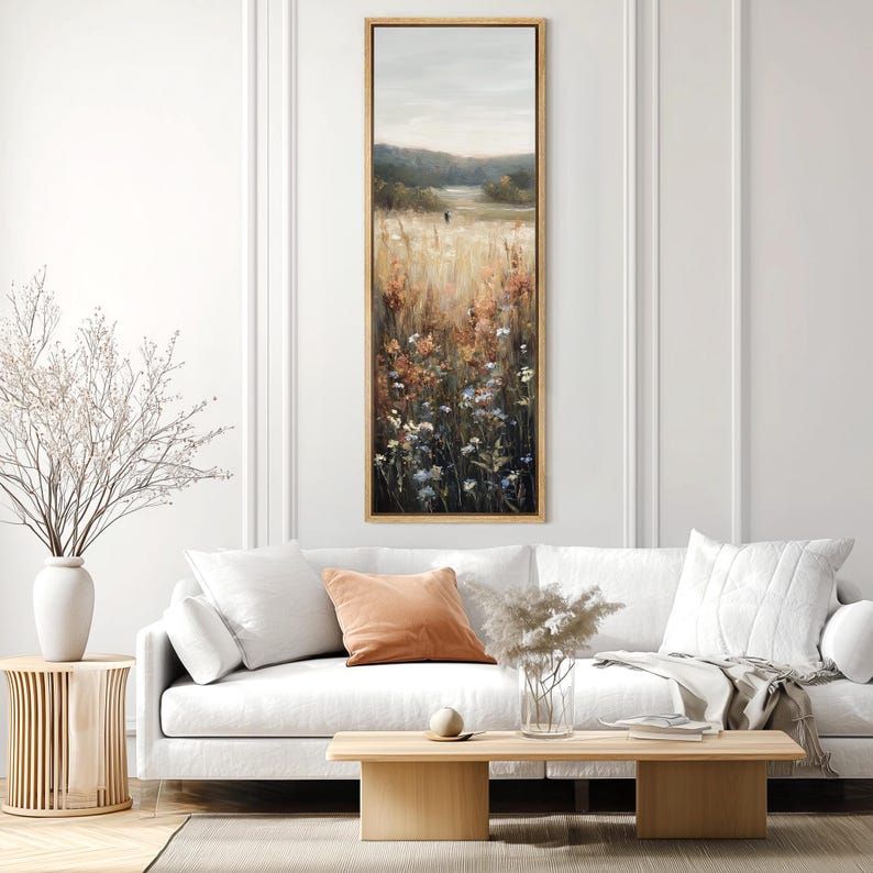 Wildflower Field Canvas Print: Tall Vintage Landscape Wall Art - Etsy