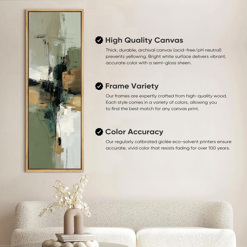 Sage Green Abstract Wall Art | Large Vertical Framed Canvas Print ...