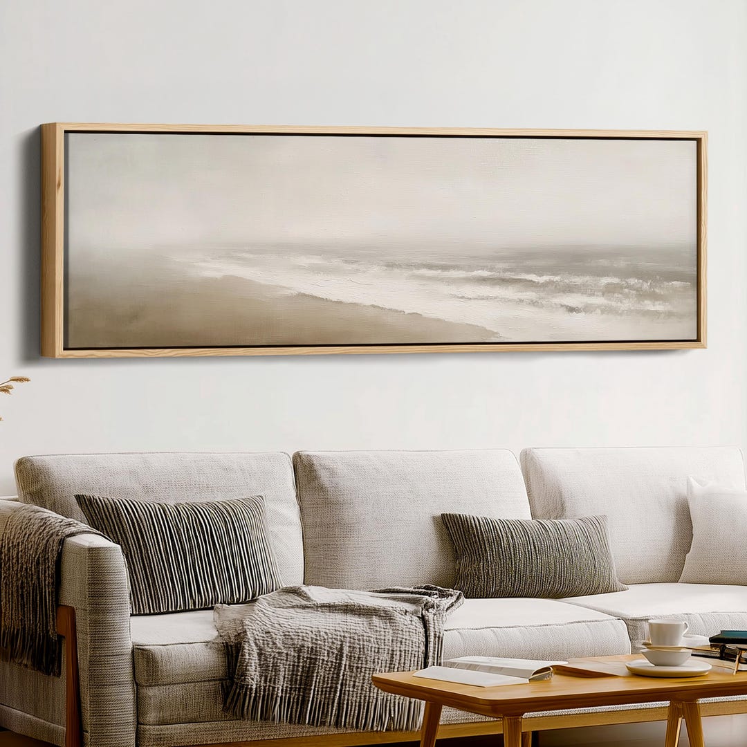 Minimalist Ocean Wall Art, Large Framed Neutral Beach Landscape Canvas ...