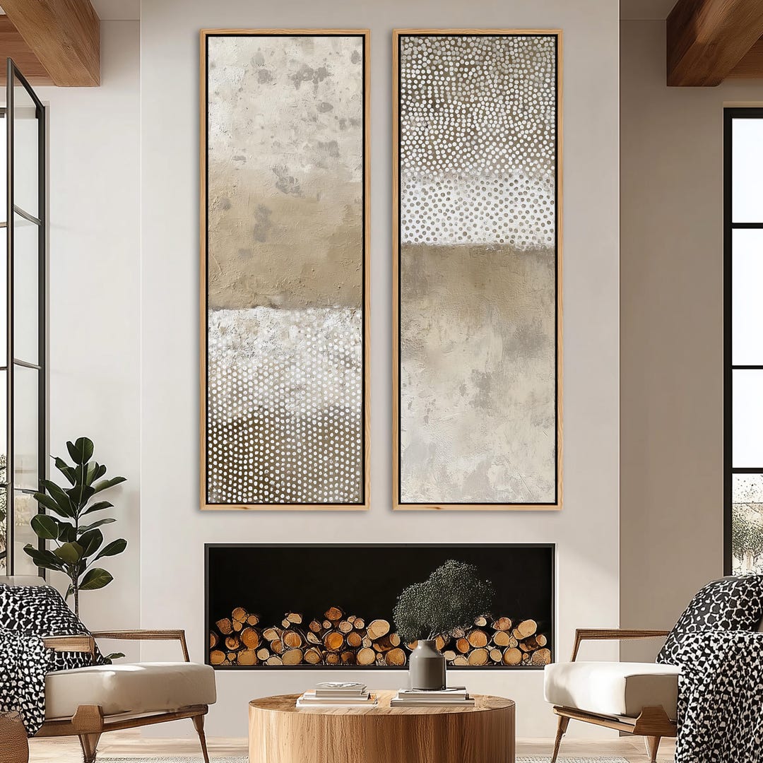 Large Wabi Sabi Minimalist Abstract Wall Art - Framed Canvas Set of 2 ...