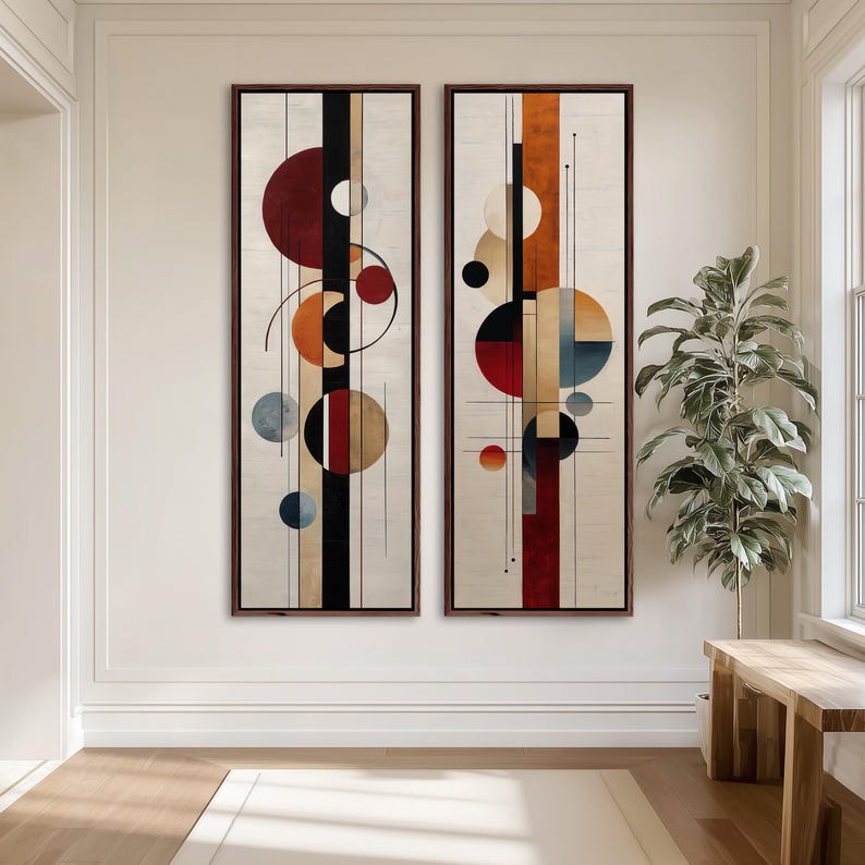Set of 2 Mid Century Modern Geometric Framed Wall Art Prints - Etsy