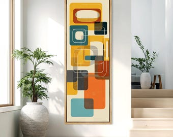 Mid Century Modern Abstract Wall Art, Large Retro Canvas Print, Geometric Living Room Decor
