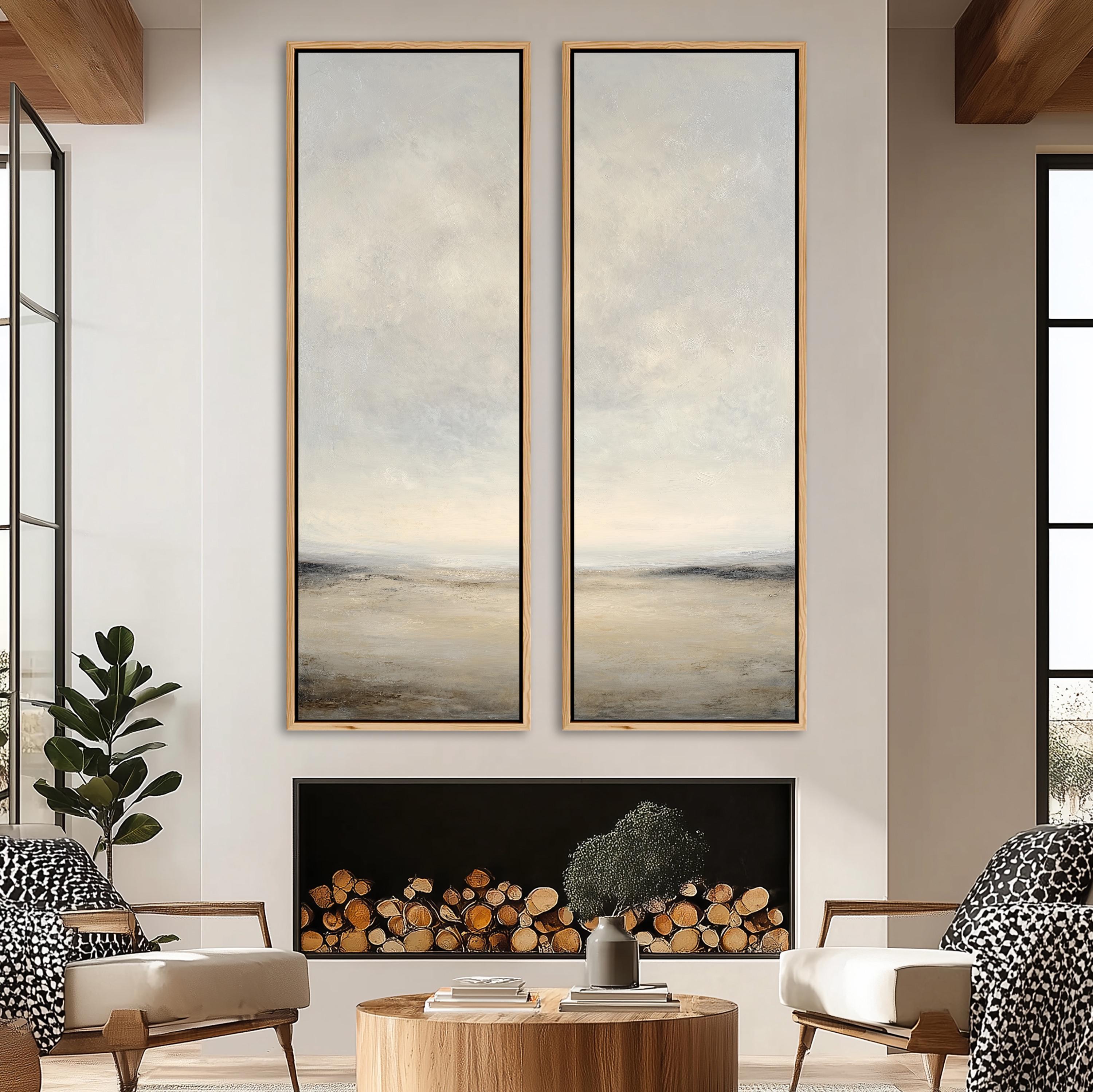 Neutral Abstract Wall Art, Set of 2 Vertical Large Beige Landscape ...