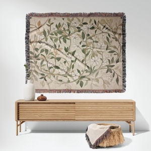 Coperta tessuta oversize / Tessuto botanico / Arte botanica vintage / Arte tessile botanica / Grande arte murale / William Morris / Arte murale