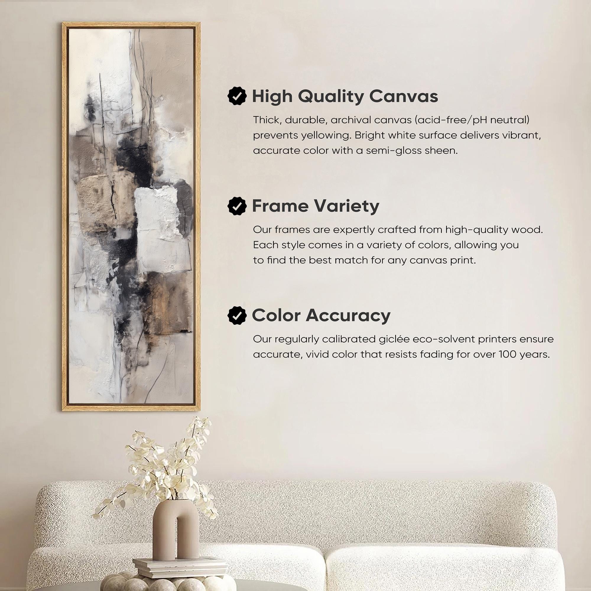 Wabi Sabi Abstract Wall Art, Framed Canvas Print for Narrow Spaces ...