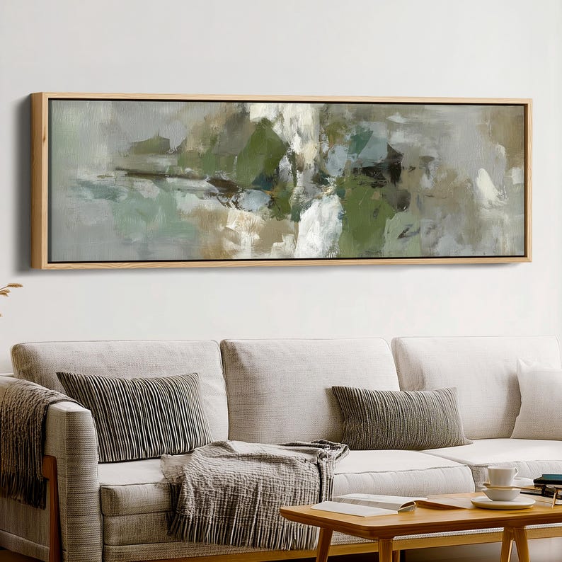 Sage Green and Gray Abstract Oil Painting, Minimalist Neutral Wall Art ...