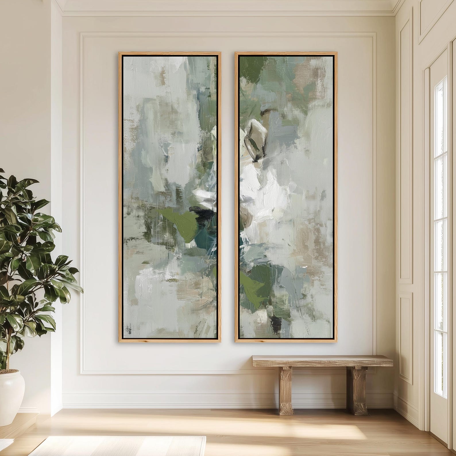 Abstract Green Sage Wall Art Set of 2 | Neutral Textured Brushstroke ...