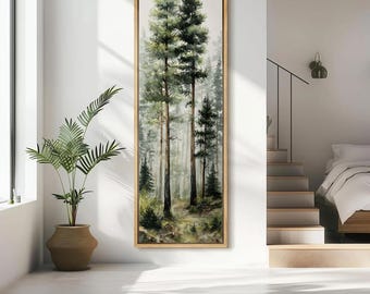 Tall Narrow Watercolor Pine Forest Vertical Canvas Wall Art