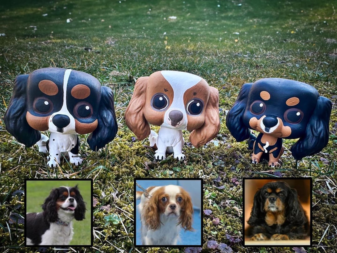 Estatueta personalizada cavalier king charles spaniel, arte de desenho animado para animais de