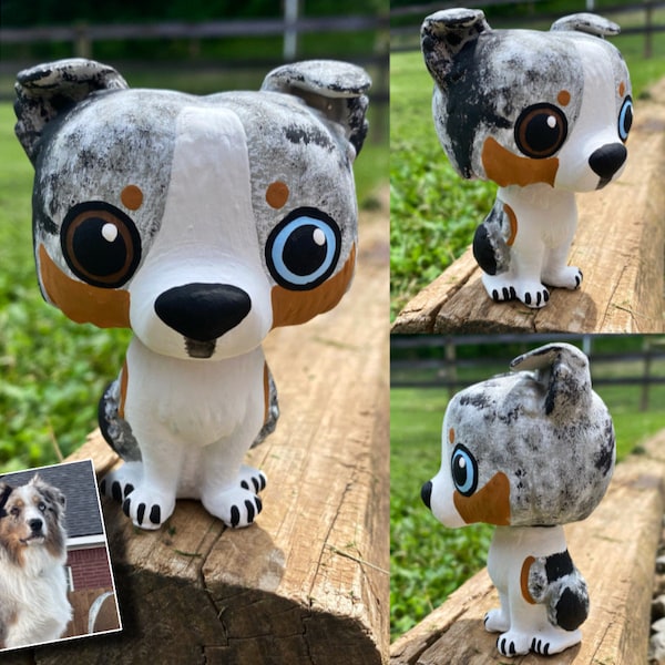 australian shepherd figurine, aussie, aussie art, australian shepherd painting, pet memorial, aussie lovers, aussies, dogs