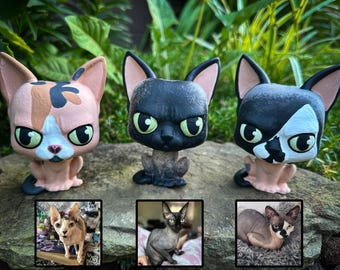 custom sphynx cat figurine, naked cat, hairless cat, elf sphynx, pet memorial, gifts for pet lovers, sphynx cat art, custom cat painting,