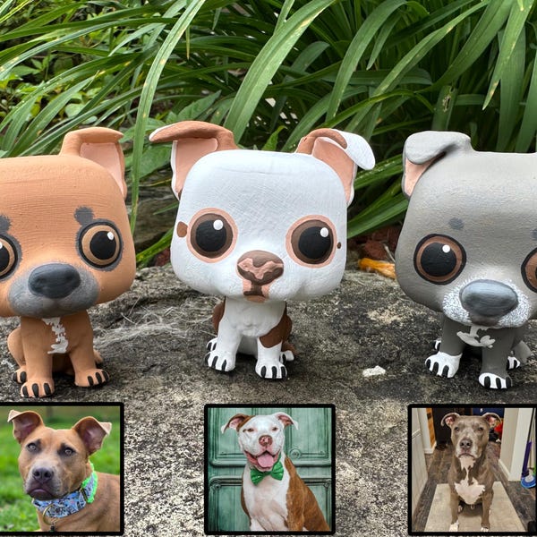 custom pitbull figurine, custom pet painting, bully breed, pitty, pibble, pitbull mix dog, dog art, pitbull painting, bully dog, pitbull art