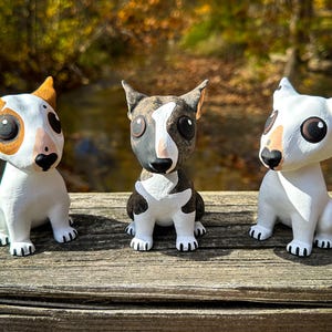 Figura de bull terrier personalizada, perro de dibujos animados, perro cabeza de huevo, arte de bull terrier, pintura de perro, monumento para mascotas, pintura de mascota personalizada, perro de raza bully