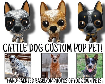 Cattle Dog Pop Pet, Custom Funko Pop, Heeler, Australian Cattle Dog, ACD, Gifts for Dog Lovers, Blue Heeler, Red Heeler, ASTCD, Pet Memorial