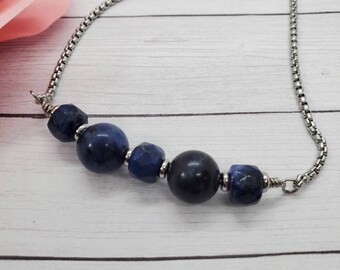 Sodalite Stainless Steel Bolo Bracelet, Adjustable Bracelet, Soldalite Jewelry, Gemstone Jewelry, Blue Gemstone Jewelry, Jewelry Gifts