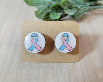 Laser Cut Wood Hand Painted Pregnancy and Infant Loss Awareness Earrings, Wood Stud Earring, Pregnancy Loss Awareness, Infant Loss Awareness