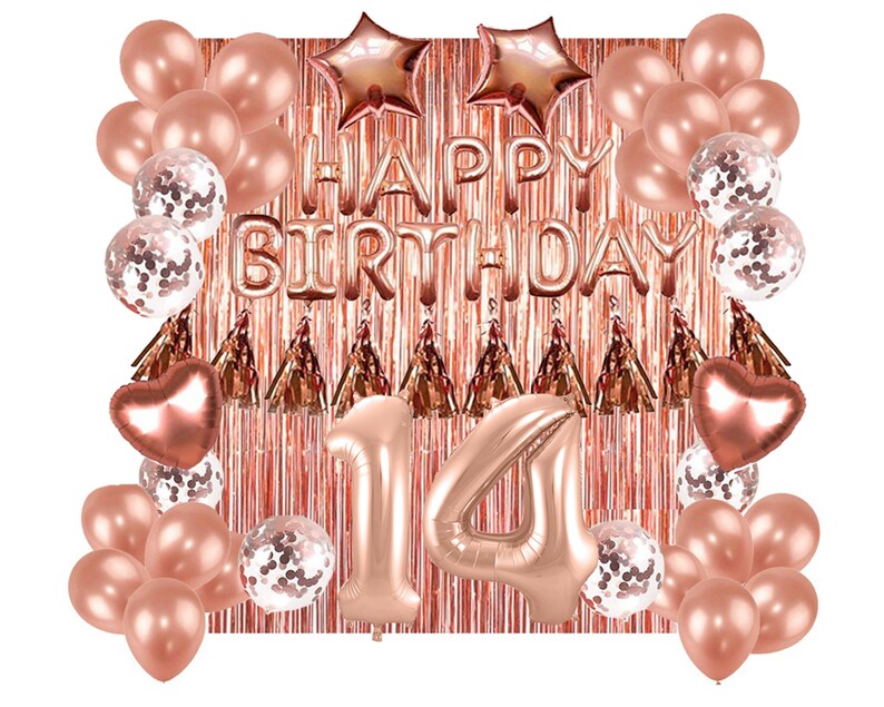 Designer Rose Gold 14th Happy Birthday Decoration Supplies | Etsy