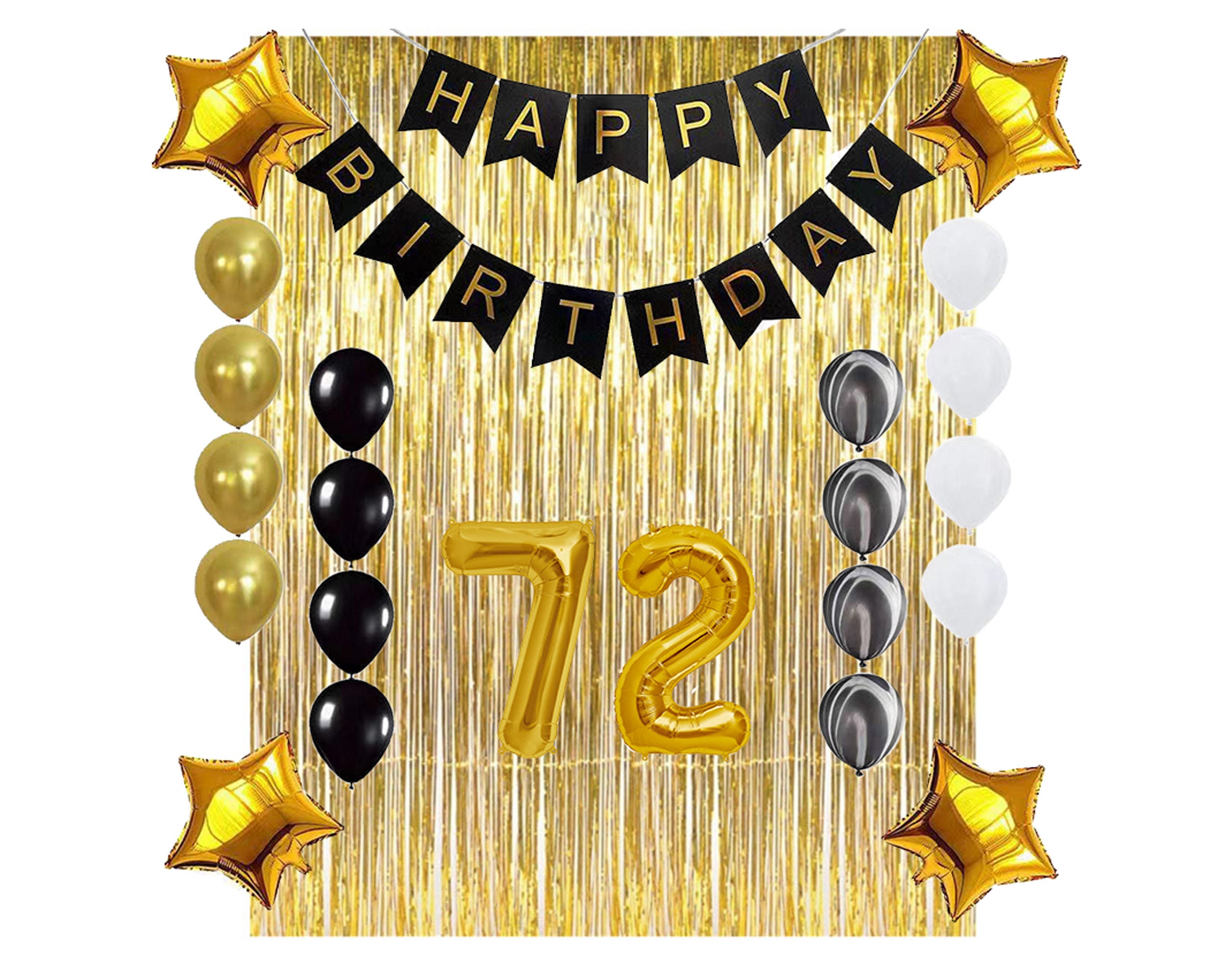 72nd Birthday Gold & Black Birthday Decoration Supplies Etsy