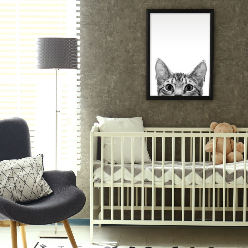Printable Cat Wall Art Peeking Cat Art Print Funny Cat Etsy